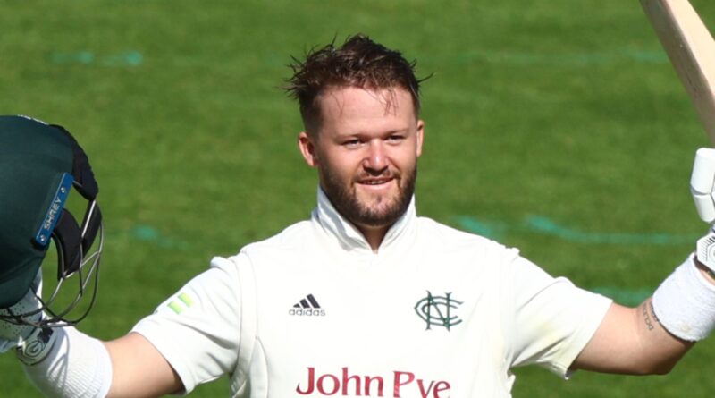 Ben Duckett celebrates his hundred on the opening day of Nottinghamshire's County Championship game against Middlesex