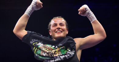 Chantelle Cameron celebrates beating Katie Taylor