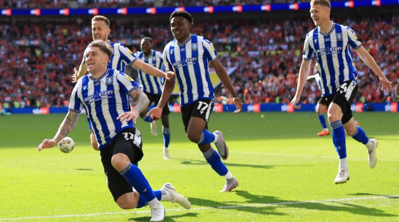 Josh Windass (left) wheels away to celebrate his dramatic winner for Sheffield Wednesday against Barnsley