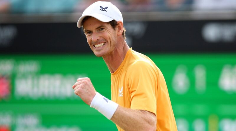 Great Britain's Andy Murray celebrates winning a point during his match against Portugal's Nuno Borges during day six of the Rothesay Open 2023 at the Nottingham Tennis Centre. Picture date: Saturday June 17, 2023.