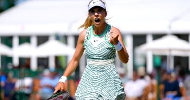 Katie Boulter reacts during her match against Sonay Kartal on day four of the 2023 Lexus Surbiton Trophy at Surbiton Racket and Fitness Club, London. Picture date: Thursday June 8, 2023.