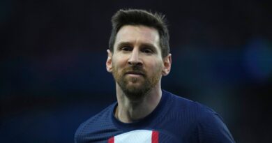 PSG's Lionel Messi during the French League One soccer match between Paris Saint-Germain and Rennes at the Parc des Princes in Paris, Sunday, March 19, 2023. (AP Photo/Christophe Ena)