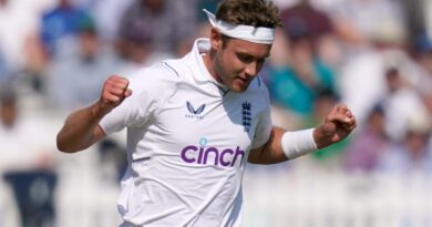 England's Stuart Broad celebrates taking the wicket of Ireland's Mark Adair (not pictured) during day one of the first LV= Insurance Test match at Lord's, London. Picture date: Thursday June 1, 2023.