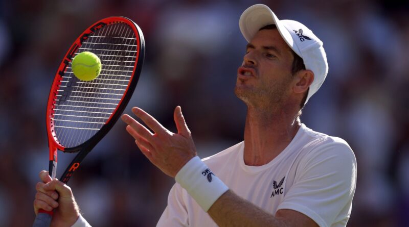 Andy Murray reacts during his match against Stefanos Tsitsipas (not pictured) on day five of the 2023 Wimbledon Championships at the All England Lawn Tennis and Croquet Club in Wimbledon. Picture date: Friday July 7, 2023.