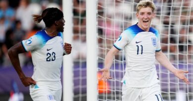 Anthony Gordon of England celebrates after scoring vs Portugal