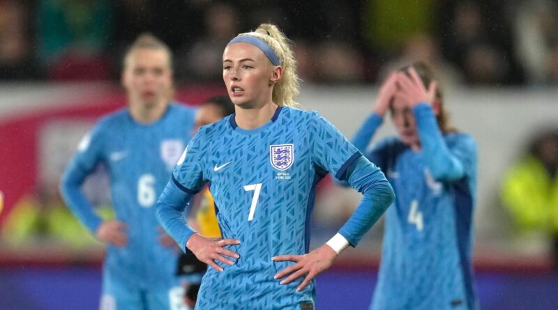 England's Chloe Kelly is seen after the end of the women's international friendly soccer match between England and Australia at the Gtech Community Stadium in London, England, Tuesday, April 11, 2023. Australia won the game 2-0. (AP Photo/Kin Cheung)