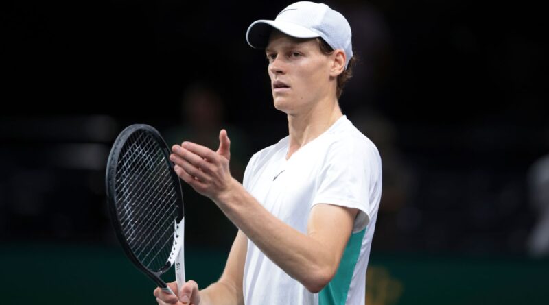 Jannik Sinner of Italy celebrates his second round victory against Mackenzie Mcdonald of USA during day 3 of the Rolex Paris Masters 2023, ATP Masters 1000, at Accor Arena, POPB Bercy on November 1, 2023 in Paris, France. (Photo by Jean Catuffe/Getty Images)